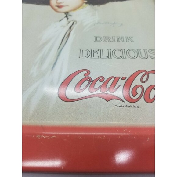 Drink Delicious Coca Cola Serving Tray Wall Decor Woman Big Floppy Hat Red 1970s - Picture 4 of 11